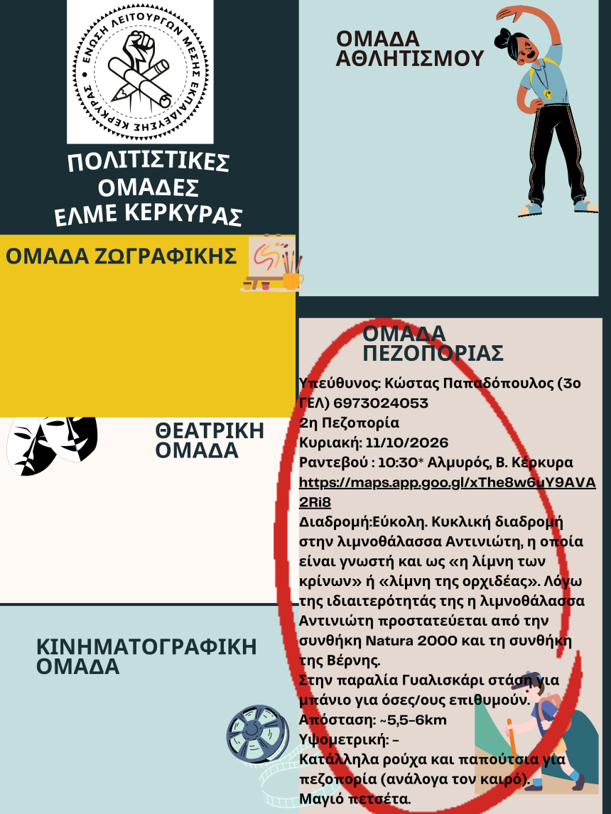 Αφίσα για τη δεύτερη πεζοπορική συνάντηση της ΕΛΜΕ Κέρκυρας