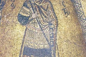 Ψηφιδωτή παράσταση του Αγίου Νέστωρα στη Νέα Μονή Χίου