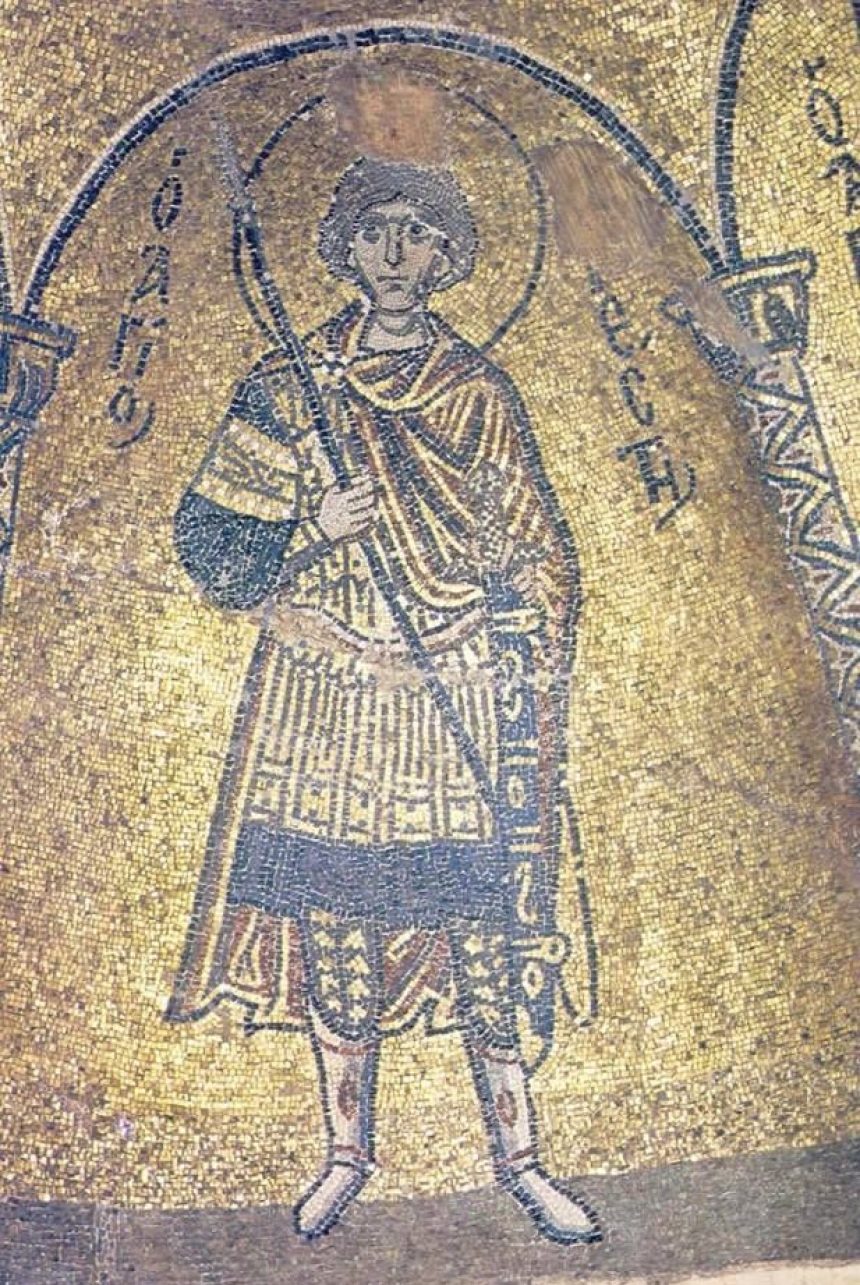 Ψηφιδωτή παράσταση του Αγίου Νέστωρα στη Νέα Μονή Χίου